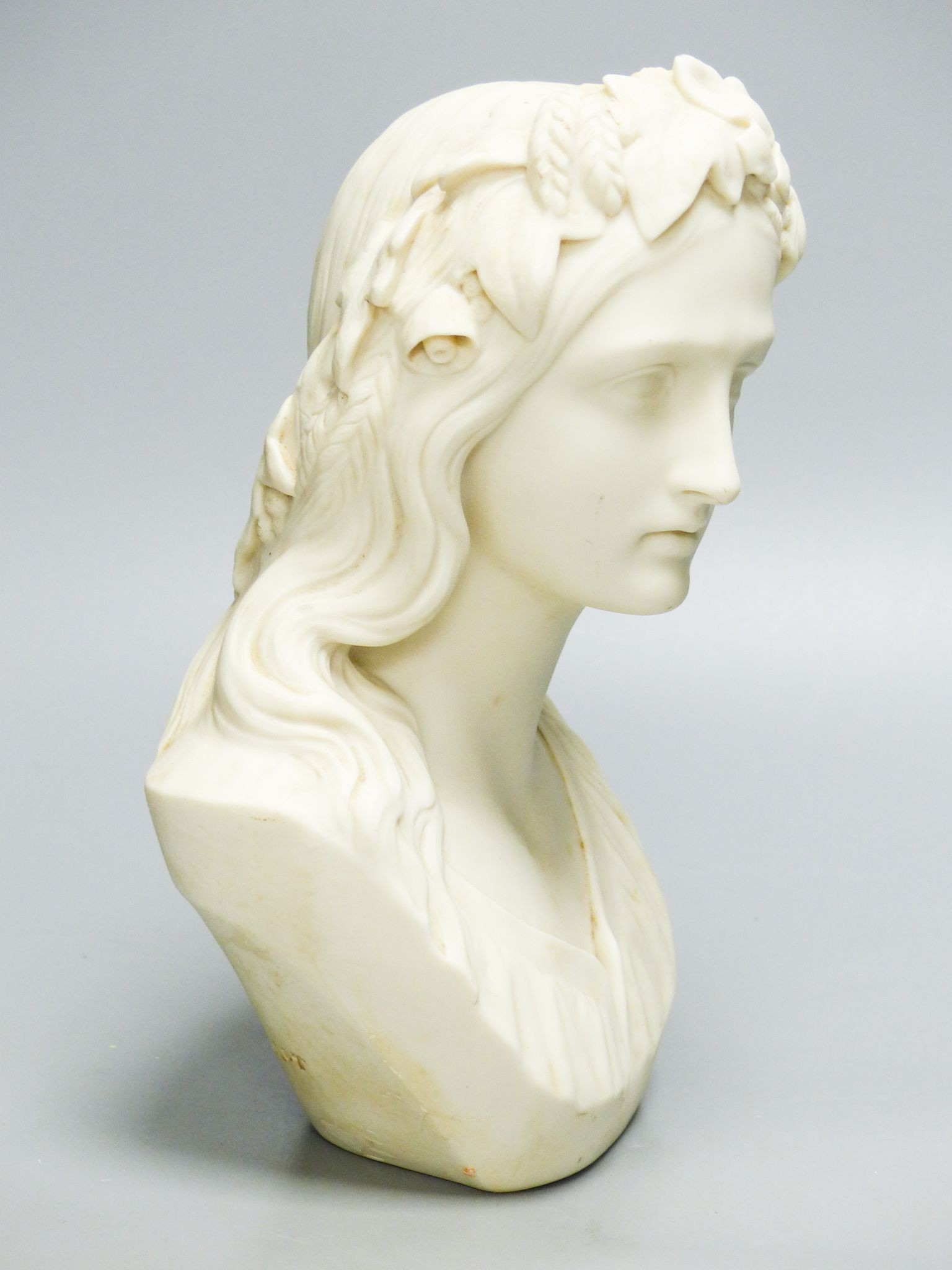 A Copeland Parian and bust of Ophelia, after W C Marshall, 23 cm high, lacking socle